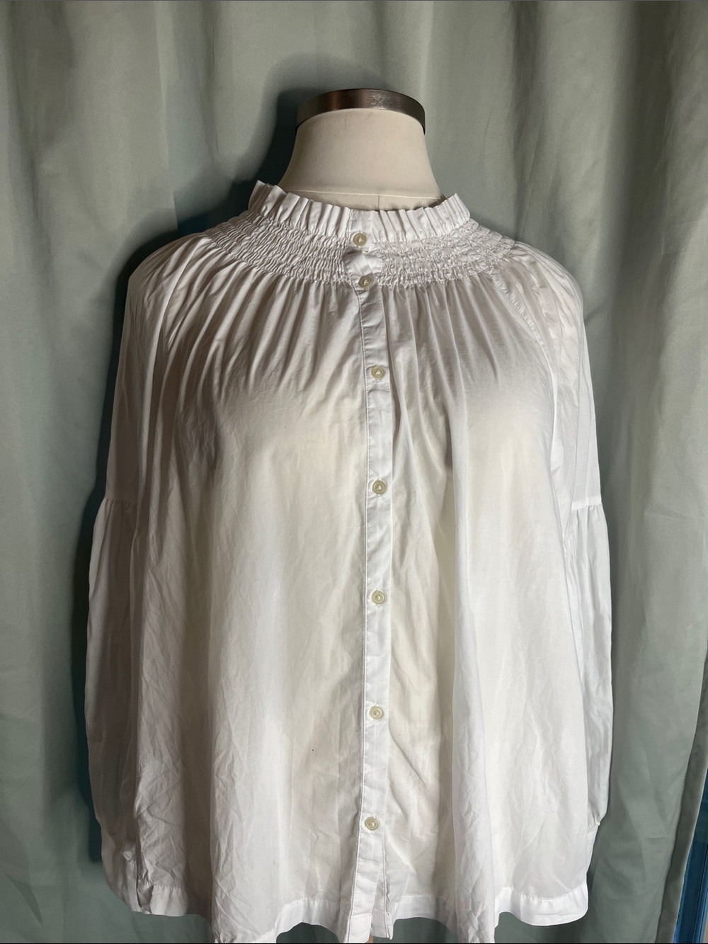 GAP White Smocked-Neck Button Down Blouse